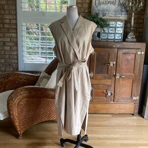 ANN TAYLOR LINEN BLEND SLEEVELESS BELTED DRESS 18 NEW